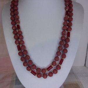 Vintage Brown Red Berry Bead Necklace Japan